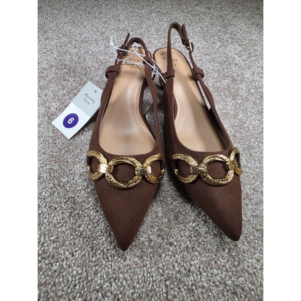 A New Day Tabitha Brown Slingback Kitten Heels Gold Chain Womens Size 6 NWT